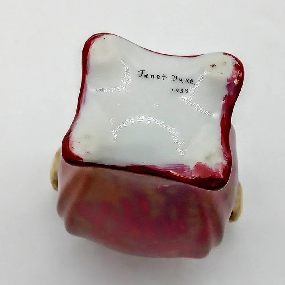Janet Duke 1939 Double Handle Red Glazed Porcelain Jar Vase